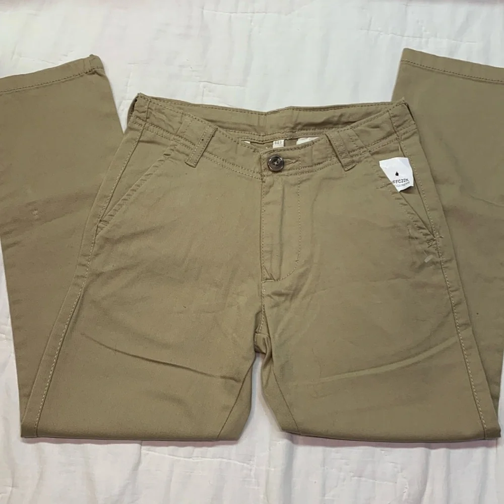 Izod Boys Sz 8 Khaki Chino Pants NWT Flat Front Adjustable Waist School Uniform